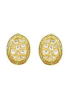 Gold Plated Kundan Polki Stud Earrings