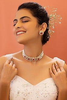 Gold Plated Choker Necklace Set With Pearls