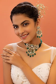 Gold Plated Beaded Meenakari Choker Necklace Set