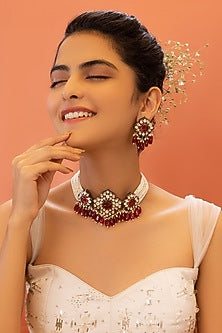 Gold Plated Kundan Polki & Pearl Choker Necklace Set