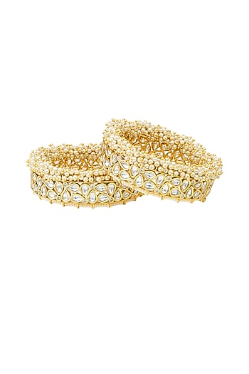 Gold Plated Bangles With Kundan Polki
