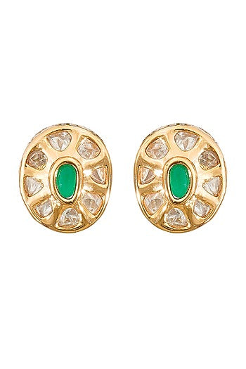 Gold Plated Emerald Stud Earrings