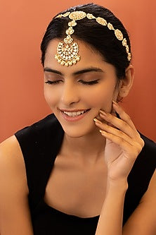 Gold Plated Sheeshpatti With Attached Maang Tikka