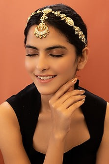 Gold Plated Sheeshpatti With Attached Maang Tikka