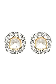 Gold Plated White Kundan Polki Earrings