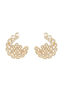 Gold Plated Stud Earrings With Kundan Polki
