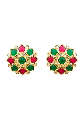 Gold Plated Multi-Colored Stones Meenakari Earrings