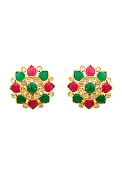 Gold Plated Multi-Colored Stones Meenakari Earrings