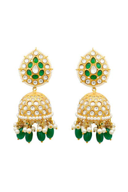 Gold Plated Jhumka Earrings In Silver Alloy