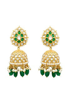 Gold Plated Jhumka Earrings In Silver Alloy