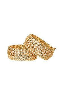 Gold Plated Kundan Broad Kadas (Set of 2)