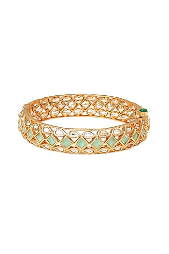 Gold Plated Polki & Rose Pearl Bangle