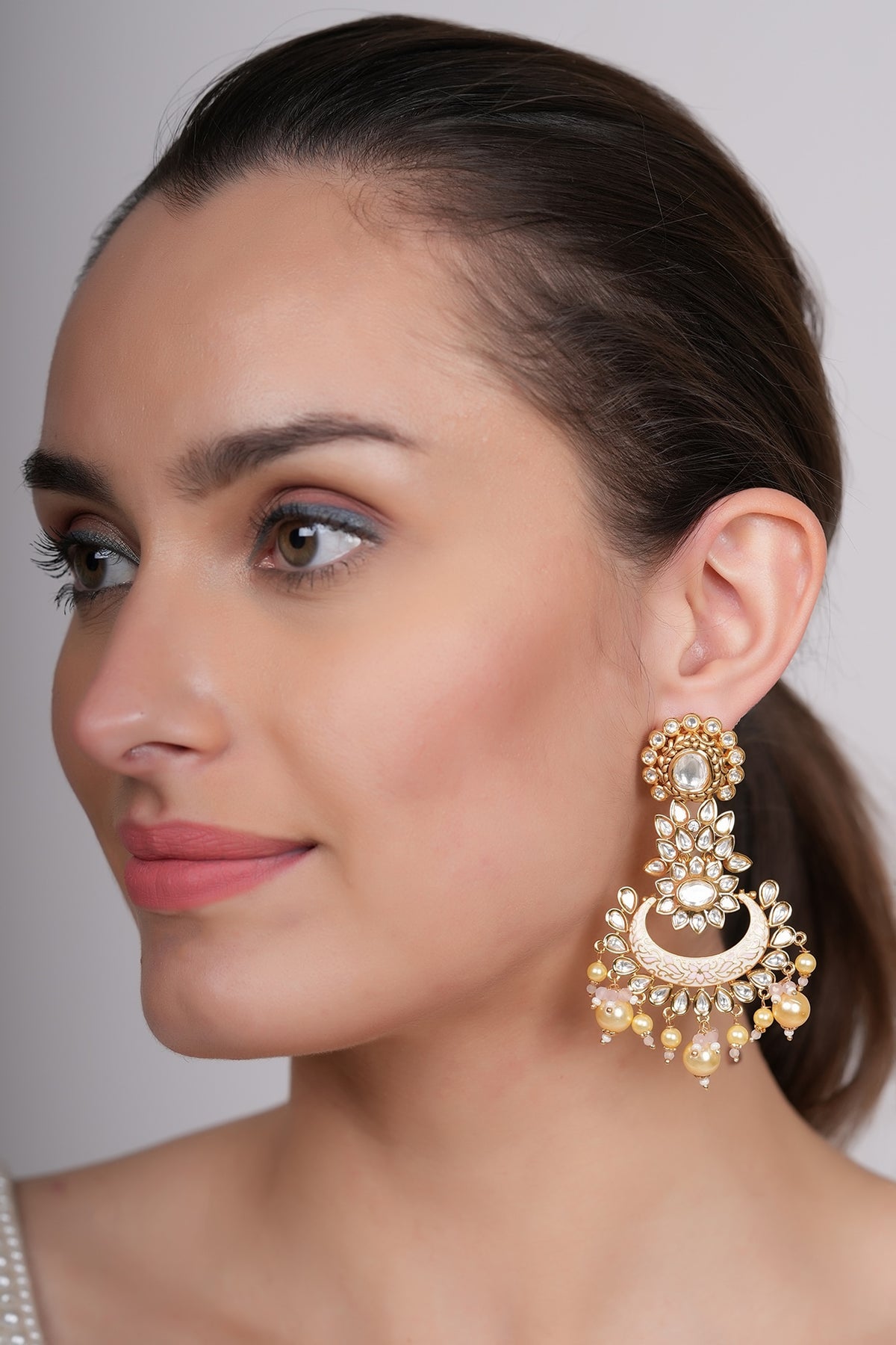 Gold Plated Kundan Polki & Beaded Dangler Earrings
