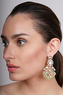 Gold Plated Kundan Polki & Mint Beaded Dangler Earrings