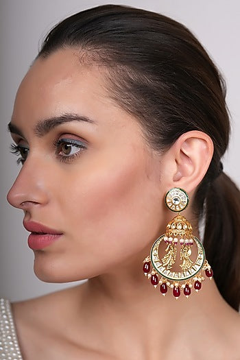 Gold Plated Gold Stone Dangler Earrings