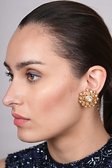 Gold Plated Pink Polki Stud Earrings