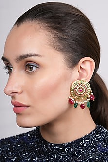 Gold Plated Navratan Polki Stud Earrings