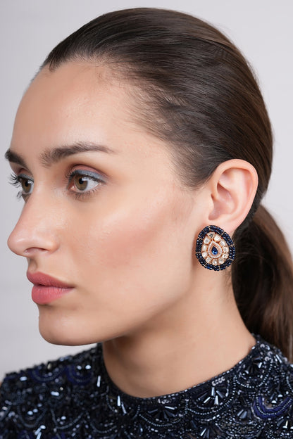 Gold Plated Sapphire Polki Stud Earrings