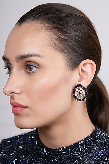 Gold Plated Sapphire Polki Stud Earrings