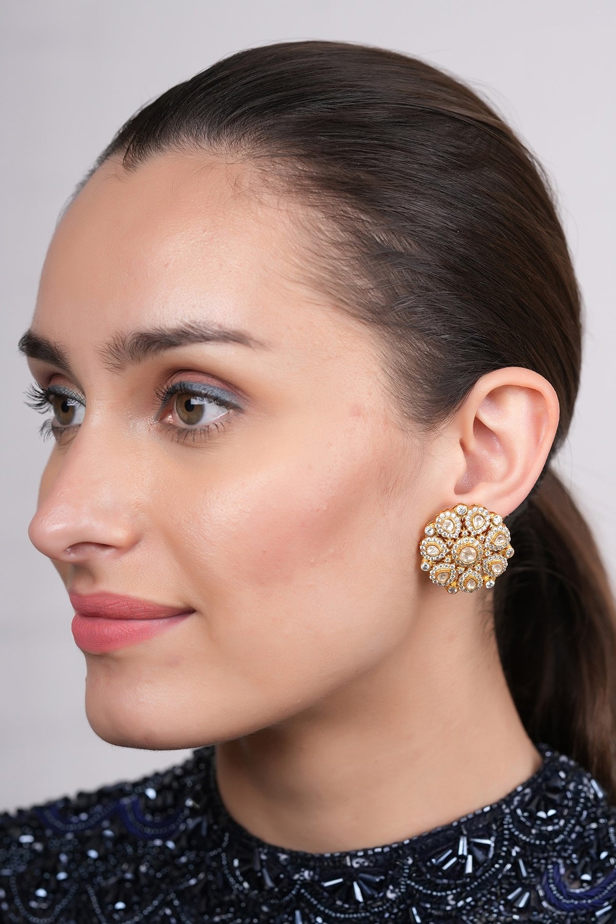 Gold Plated Polki Stud Earrings
