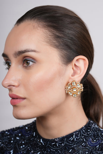 Gold Plated Polki Stud Earrings
