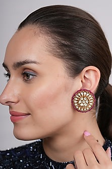 Gold Plated Red Polki Stud Earrings
