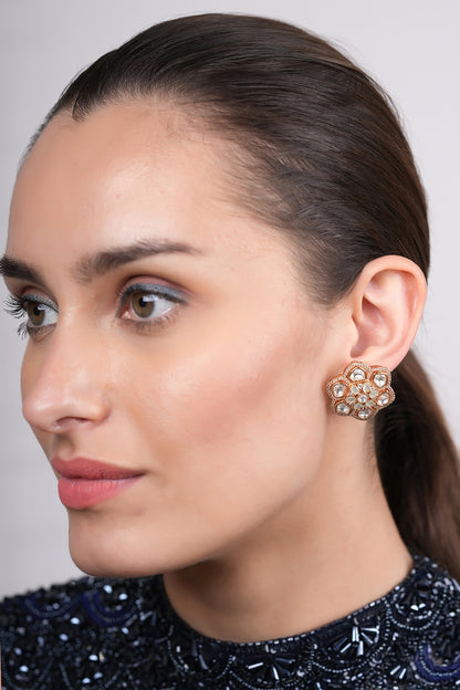 Gold Plated Polki Stud Earrings