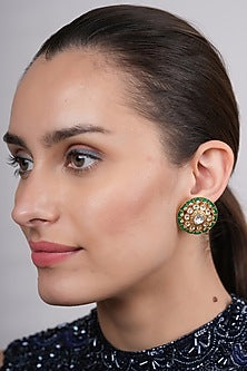 Gold Plated Emerald Polki Stud Earrings