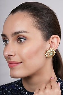 Gold Plated Mint Polki Stud Earrings