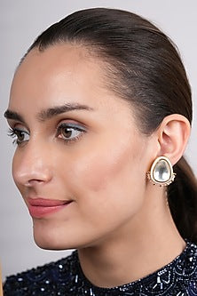 Gold Plated Pink Polki Stud Earrings