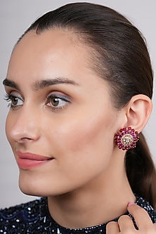 Gold Plated Red Polki Stud Earrings