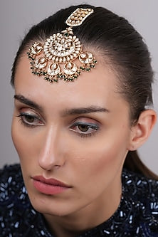 Gold Plated Kundan Polki & Red Beaded Maangtikka