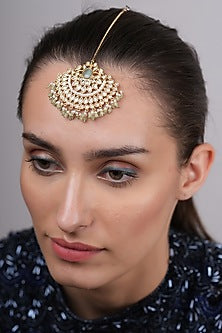 Gold Plated Kundan Polki & Beaded Maangtikka
