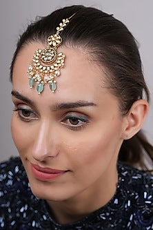 Gold Plated Kundan Polki & Beaded Maangtikka