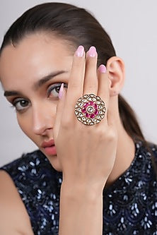 Gold Plated Pink Stone Ring