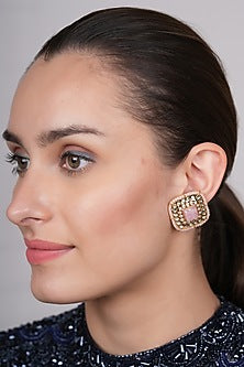 Gold Plated Pink Polki Stud Earrings