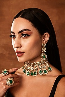 Gold Finish Moissanite Polki Choker Necklace Set