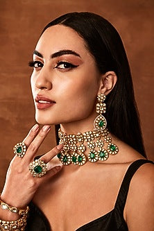 Gold Finish Moissanite Polki Choker Necklace Set