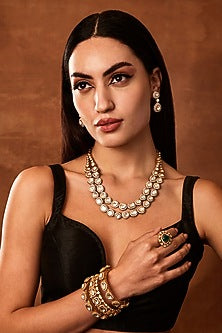Gold Finish Moissanite Polki Layered Necklace Set