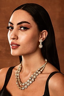 Gold Finish Moissanite Polki Layered Necklace Set