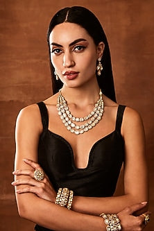 Gold Plated Moissanite Polki Layered Necklace Set