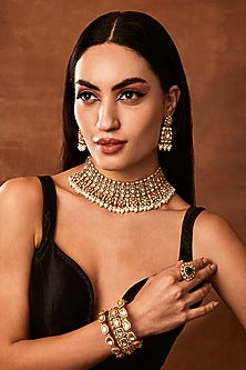 Gold Finish Moissanite Polki Choker Necklace Set