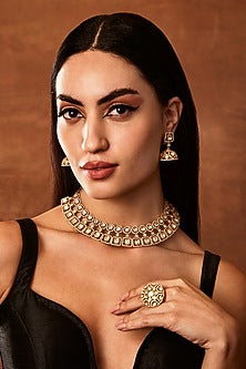 Gold Finish Moissanite Polki Choker Necklace Set