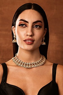 Gold Finish Moissanite Polki Choker Necklace Set