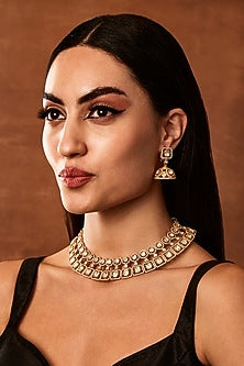 Gold Finish Moissanite Polki Choker Necklace Set