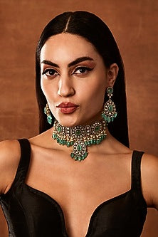 Silver Finish Kundan Polki Choker Necklace Set