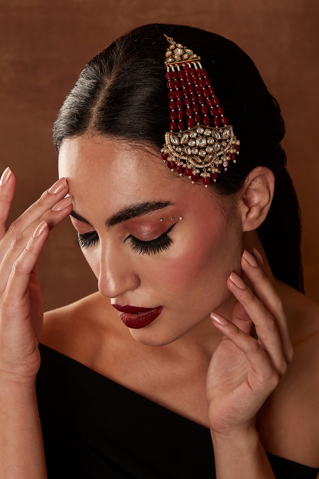 Gold Finish Kundan Polki & Ruby Pasa