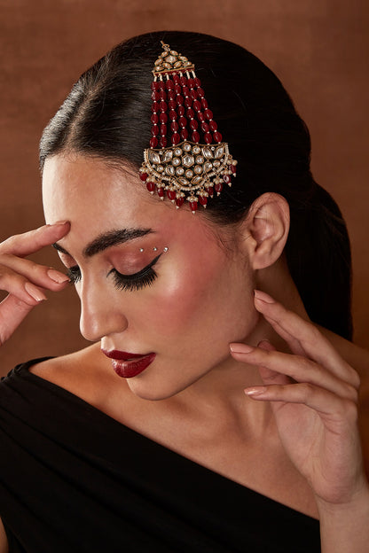 Gold Finish Kundan Polki & Ruby Pasa