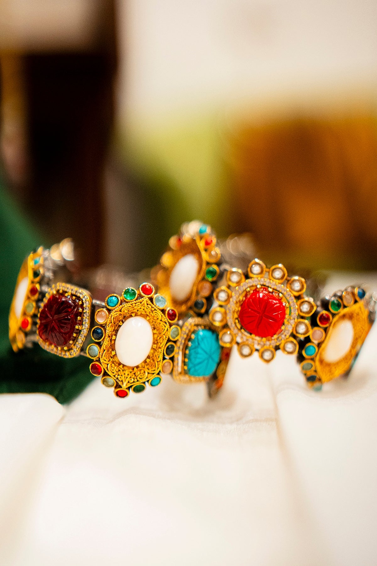 Gold Finish Navratna Stone Bangle