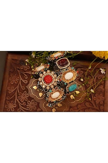 Gold Finish Navratna Stone Bangle